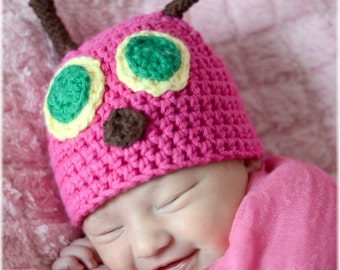 Custom Hand Crochet Caterpillar Bug Hat Newborn-Adult