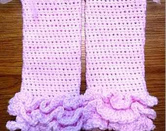 Custom Order Crochet Girls Light Pink Ballet Ruffle Leggings Leg Warmers NB-3T