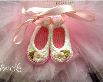 Custom Order Girls Handmade Crochet Baby Ballerina Pink Ballet Slippers Newborn-12mos