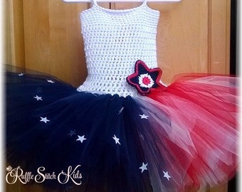 Custom Order American Beauty Handmade Crochet Tutu Dress 4th Of July Newborn to 3T