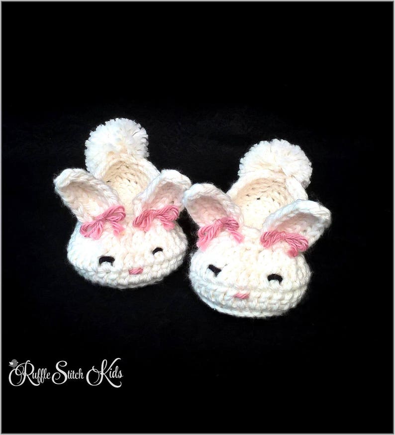 Hand Crochet Baby Hoppy Bunny Slippers Crib Shoes Newborn-12mos image 1