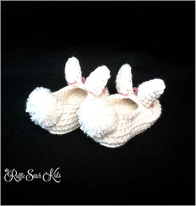 Hand Crochet Baby Hoppy Bunny Slippers Crib Shoes Newborn-12mos image 3