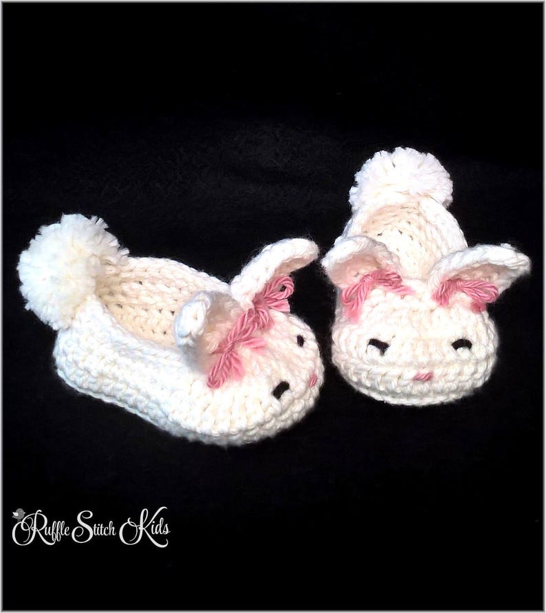 Hand Crochet Baby Hoppy Bunny Slippers Crib Shoes Newborn-12mos image 2