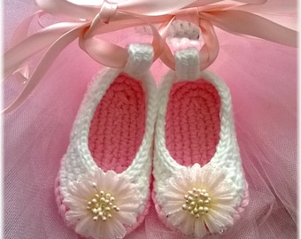 Custom Order Girls Handmade Crochet Baby Ballerina Pink Ballet Slippers Newborn-12mos