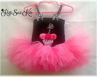 Custom Girls First Birthday Handmade Crochet Wild Cupcake Tutu Dress 6mos-24mos