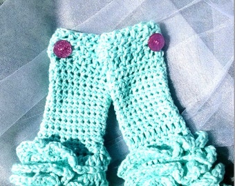 Custom Order Crochet Girls Aqua Ruffle Leggings Leg Warmers NB-3T