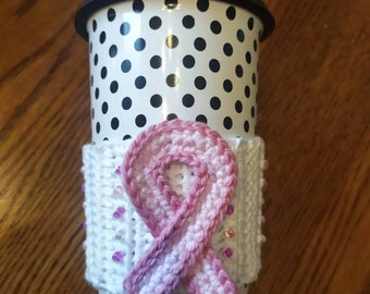 Hand Crochet Breast Cancer Awareness Coffee Cozy & Mug Hugger