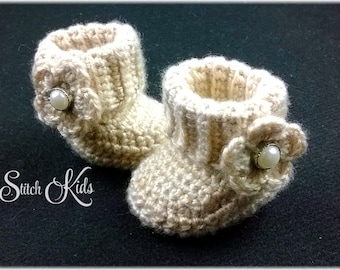 Custom Order Hand Crochet Baby Girls Cuff Boots With Flower Newborn-12mos