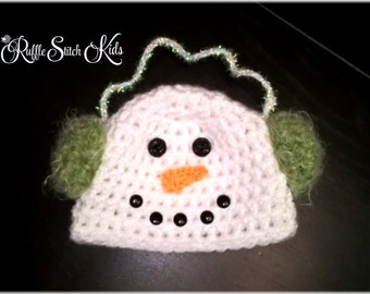 Custom Order Hand Crochet Winter Snowman Hat with Earmuffs Newborn-Adult