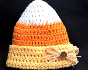 Custom Handmade Crochet Candy Corn Beanie Hat Newborn-Adult