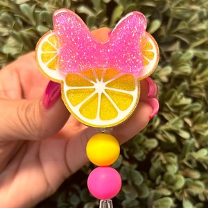 Pink Lemonade Minnie Mouse Badge Reel: Glitter Nurse Accessory