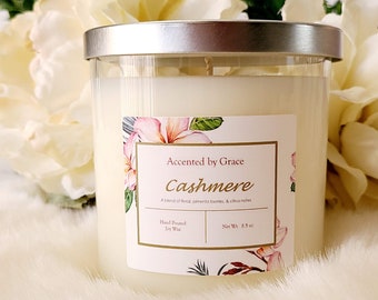 Cashmere Hand Poured Soy Blend Candle, 8.75oz, Medium Size Candle, Sweet Scent, Fresh Scent, Birthday Gift, Gift, Christmas Gift