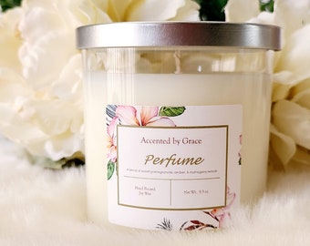 Perfume Hand Poured Soy Blend Candle, 8.75oz, Medium Size Candle, Pomegranate Scent, Amber Scent, Birthday Gift, Gift, Christmas Gift