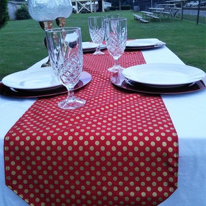 Metallic Gold Polka Dot Table Runner, 4to6 Seater Table, Fits Rectangle Table, Square Table, & Round Table, Fall, Summer, Spring Decor