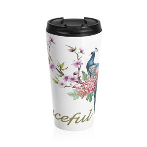 Graceful Peacock Stainless Steel Travel Mug 15oz