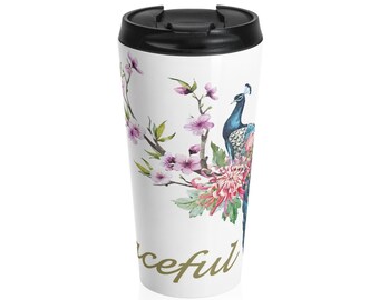 Graceful Peacock Stainless Steel Travel Mug 15oz