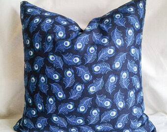 Peacock Feathers Print Pillow Cover, 18x18 Pillow Cover, Decorative Pillow, Toss Pillow, Home Decor, Summer, Spring Decor