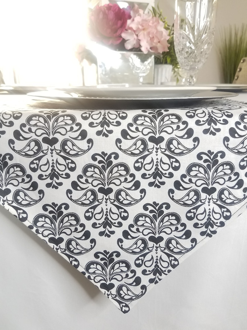 Black and White Damask Print Table Runner 4to6 Seater Tables Etsy