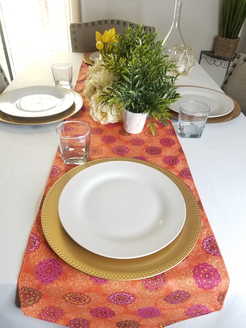 Multicolored Circles Table Runner Reversible 4to6 Seater Etsy