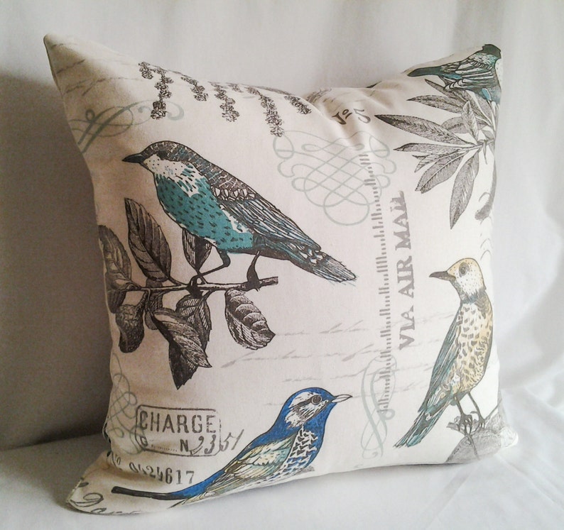 French Country Vintage Bird Pillow Cover, 18x18 Pillow Cover