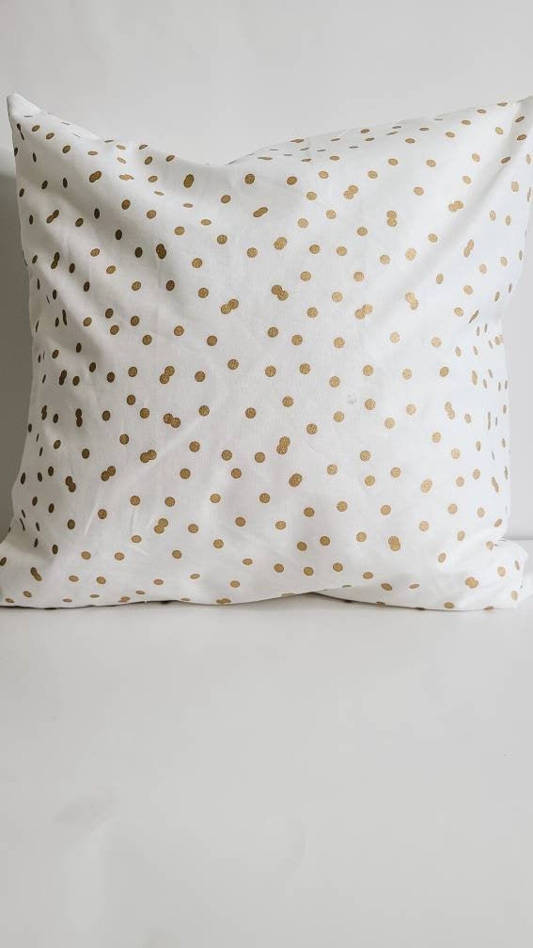 Gold and White Polka Dot Pillow Cover, 16x16 Pillow Cover, Decorative Pillow, Home Decor, Summer