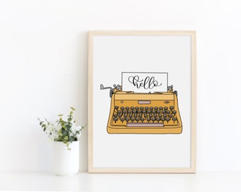 Imprimable - Hello Typewriter Print | Machine à écrire | Décor de bureau | Art mural | Décoration murale | Impression numérique | Téléchargement numérique