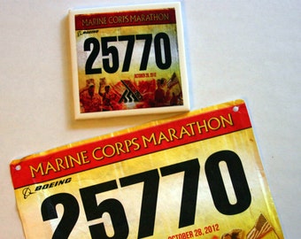 Mini Custom Race Bib Tile Coasters (Set of 4)