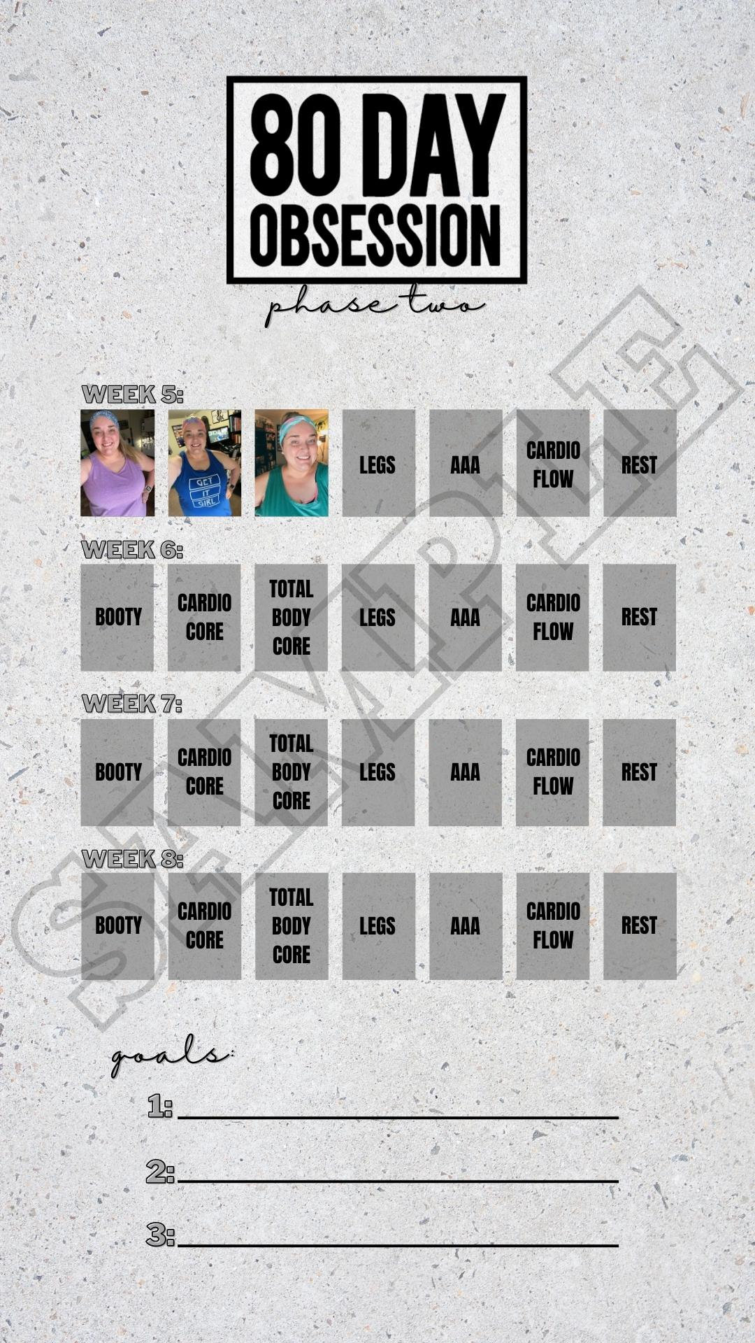 80 Day Obsession Sweaty Selfie Tracker Bodi Tracker Social Media Tracker IG Stories IG Template - Etsy
