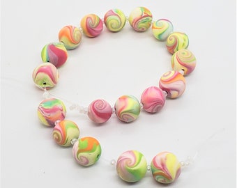 Pastel Round Beads; Handmade Polymer Clay Pastel Swirled Round Beads; Spring and Summer Beads; Swirl Pattern Round Beads; Polymer Clay Beads