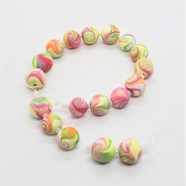 Pastel Round Beads; Handmade Polymer Clay Pastel Swirled Round Beads; Spring and Summer Beads; Swirl Pattern Round Beads; Polymer Clay Beads