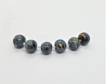 Bead Grab Bag: Three Strands of Beads - 2 round strands, 1 Disc Strand; Handmade Polymer Beads - Green, Black, Purple, Pink, Gray, Orange