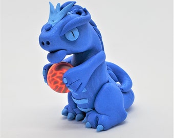 Blue Dragon with Orange Ball; Handmade Polymer Clay Blue Dragon; Polymer Clay Dragon; Fantasy Dragon Sculpture; Dragon Knick Knack; Playful