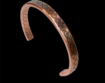 Pure copper cuff, patterned, size 8 adjustable