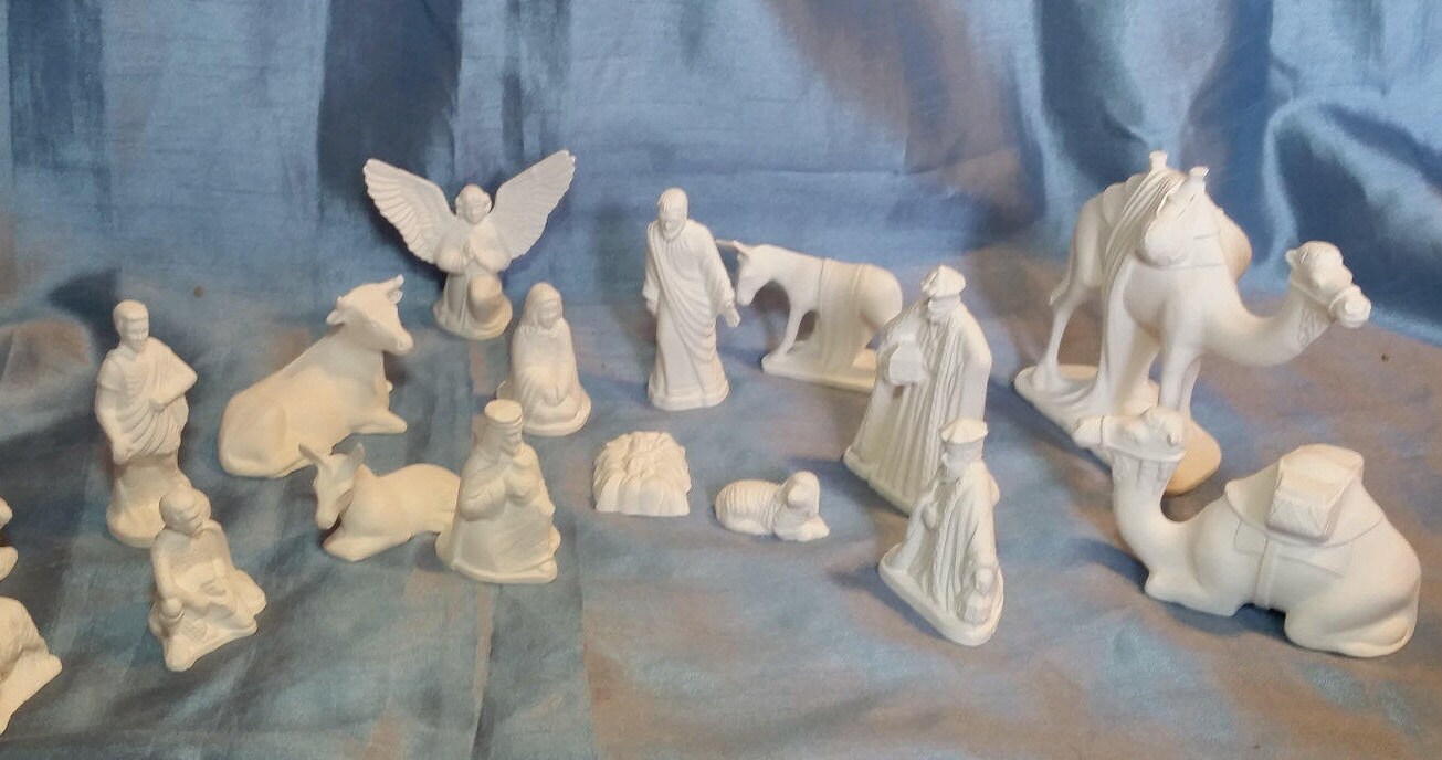 Handmade 16 Piece Ceramic Nativity Set Unpainted Bisque Etsy