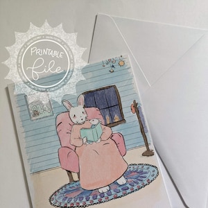 Color Yourself Mother Rabbit Cute Printable Mothers Day Card
