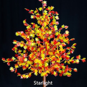 7ft / 2.15m 864 Stück LED Outdoor Künstliche Weihnachtsbaum Nachtlicht Rot + Gelb Farbe Urlaub Hochzeit Haus Geschenk Dekor Regendicht Ahornblatt