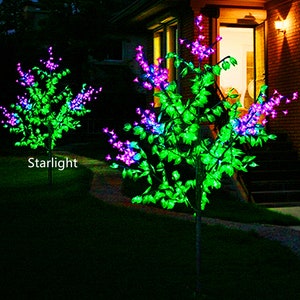 6ft/1.8m Waterproof Pink Flower + Green Leaf Outdoor LED Lawn Artificial Christmas Cherry Blossom Tree Light  Gift Wedding Home Garden Decor