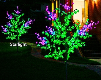 6ft/1.8m Waterproof Pink Flower + Green Leaf Outdoor LED Lawn Artificial Christmas Cherry Blossom Tree Light  Gift Wedding Home Garden Decor