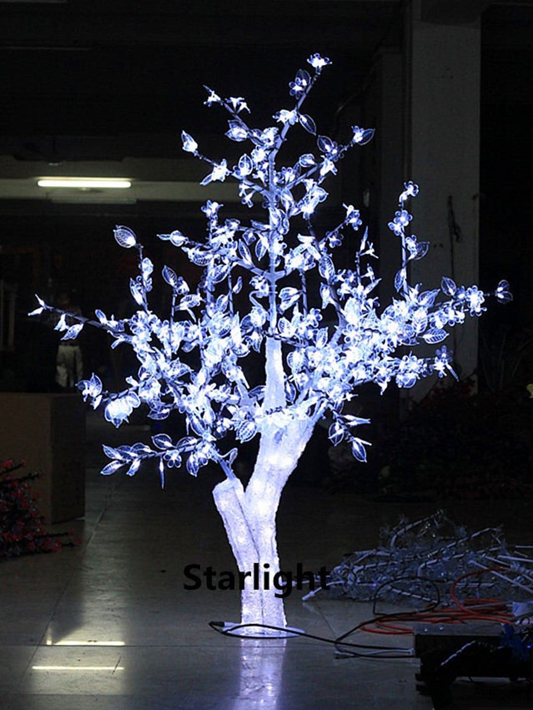 5ft/1.5m Outdoor LED Crystal Cherry Blossom Tree Clear Flower Clear Leaf  Home Party Wedding Garden Christmas Tree Light Decor Rainproof 
