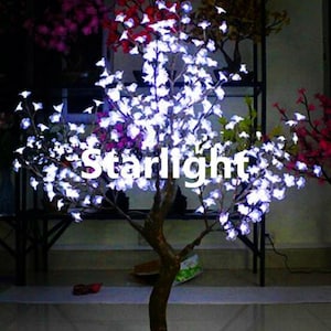 Outdoor LED Simulation Cherry Blossom Tree with Artificial Natural Trunk 1.5m/5ft 480pcs LEDs Pure White LEDs + New Type Clear Flowers