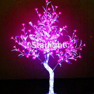 5ft/1.5m Outdoor LED Crystal Cherry Blossom Tree Pink Flower + Clear Leaf Home Party Wedding Garden Christmas Light Decor Rainproof 576 LEDs