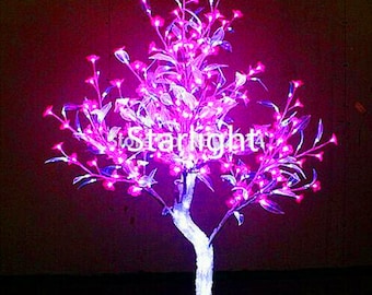 5ft/1.5m Outdoor LED Crystal Cherry Blossom Tree Pink Flower + Clear Leaf Home Party Wedding Garden Christmas Light Decor Rainproof 576 LEDs