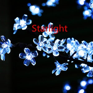 May include: A string of white fairy lights shaped like flowers, with the word "Starlight" written in red text.