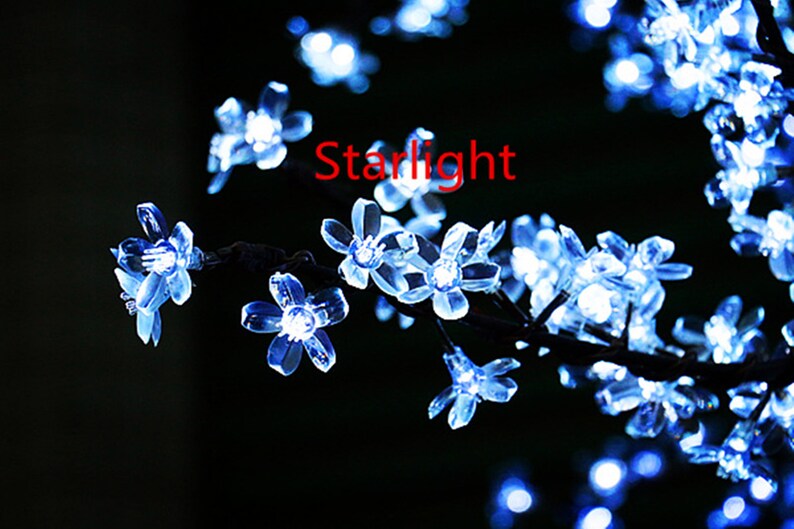 May include: A string of white fairy lights shaped like flowers, with the word "Starlight" written in red text.