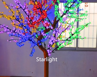 7.5ft Simulation LED Christmas Cherry Blossom Tree with Artificial Natural Tree Trunk Mixed Color Outdoor Use for Rainproof 1,152pcs LEDs