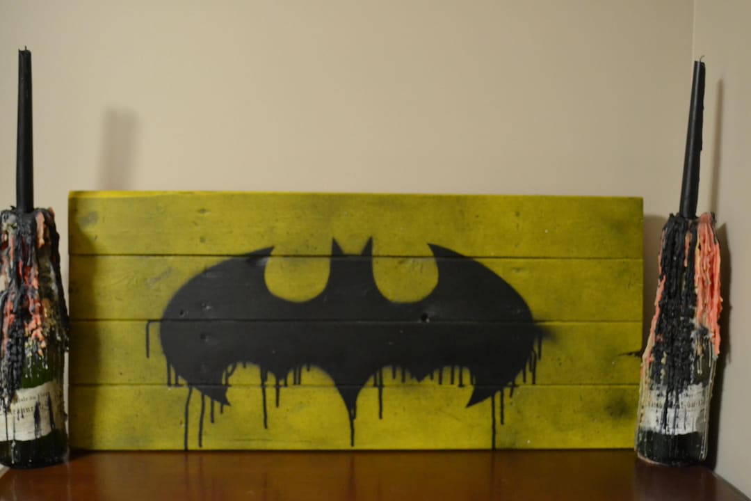 The Dark Knight Descends Batman Logo in Dripping Paint as Spray-painted
