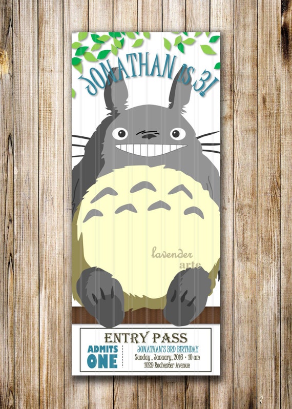 Totoro Birthday Party Invitation Blue Totoro Party Invite Etsy