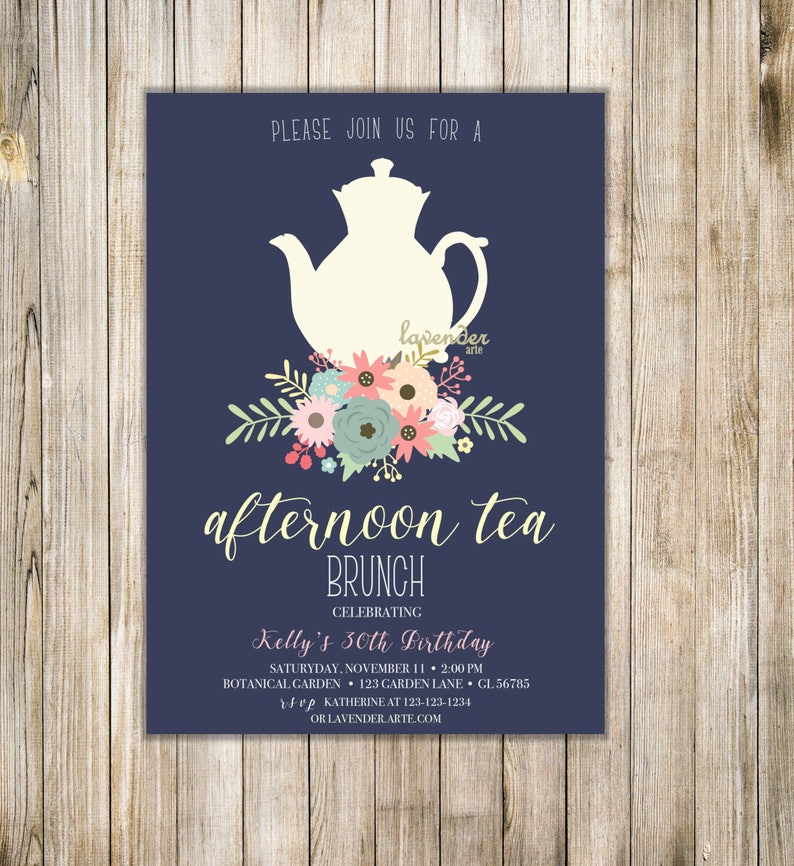 Navy Afternoon Tea Invitation Woman 30th Birthday Tea Party Etsy