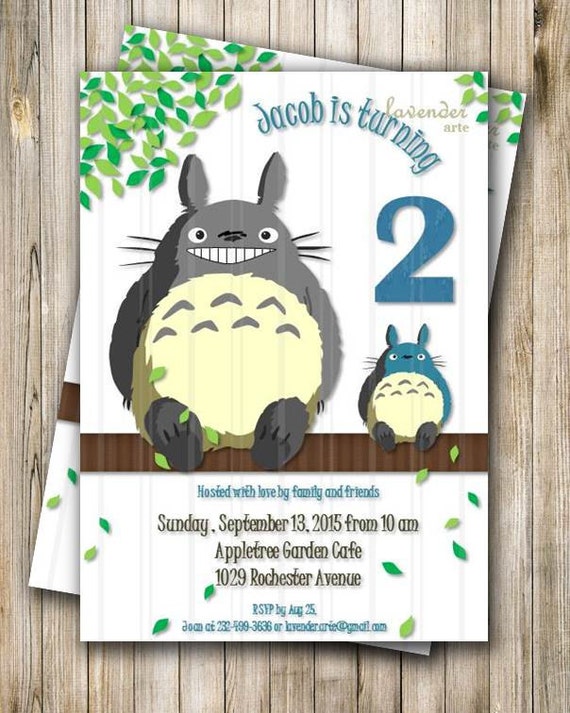 Totoro 1st Birthday Invitation Blue Totoro Party Invite Etsy