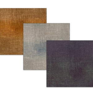 May include: Three fabric swatches, one brown, one gray, and one dark purple, with a textured woven pattern.